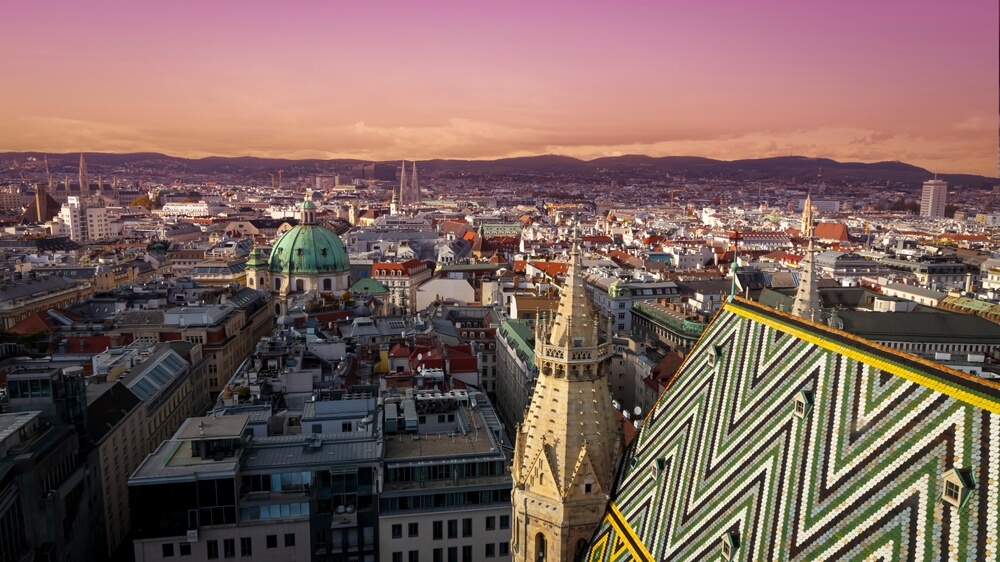 The landscape city view in vienna skyline with St. Stephen's Cathedral, Vienna, Austria travel guide

