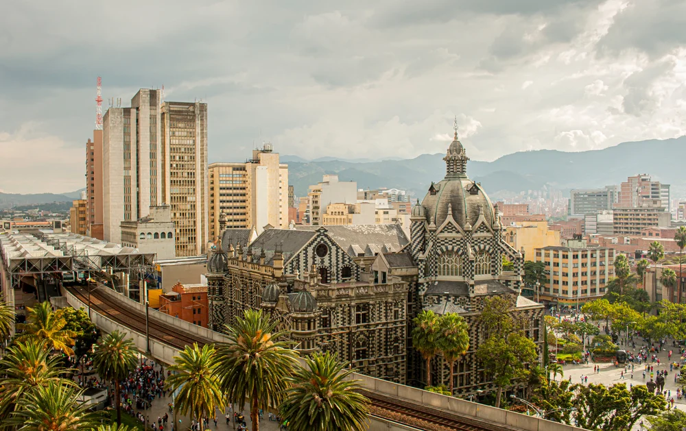 Panoramic view of Medellin downtown and Metro Station
