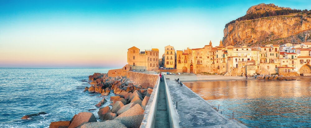Outstanding evening cityscape of Cefalu city. Popular travel destination of Mediterranean sea. Location: Cefalu, Province of Palermo, Sicily, Italy, Europe
