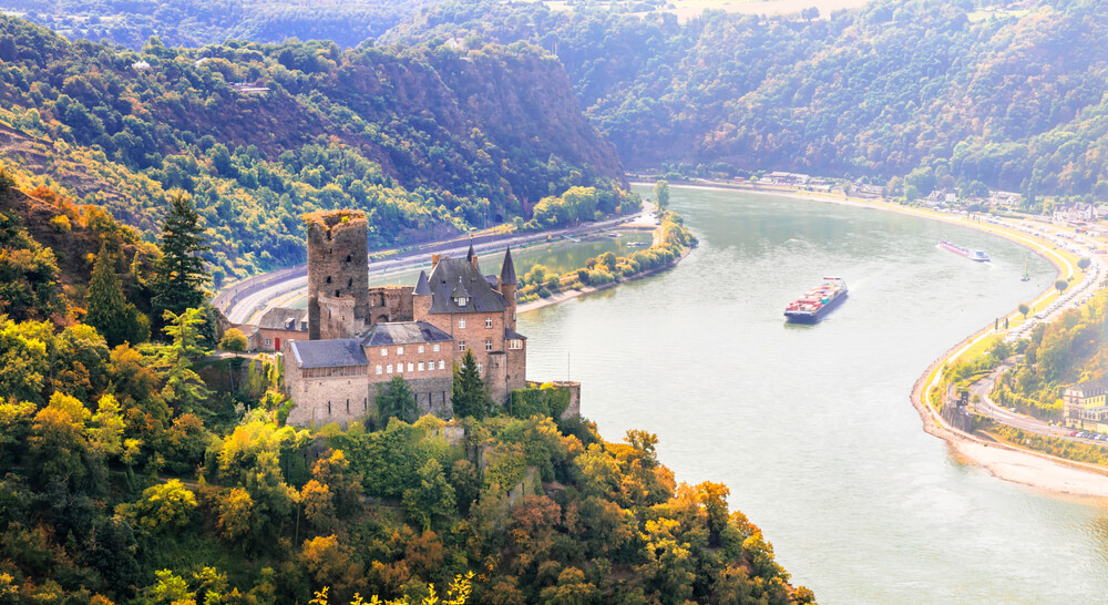 Magnificent Rhine valley with romantic medieval castles. Katz castle in st Goarshhausen . Germany
