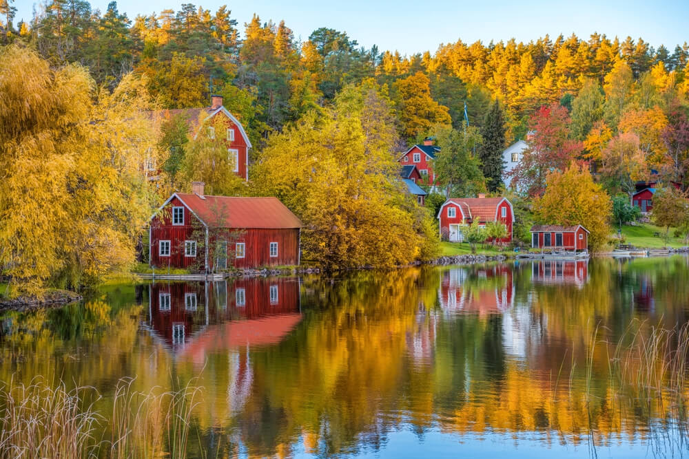A small town called Björkfors in Sweden with beautiful autumn colors

