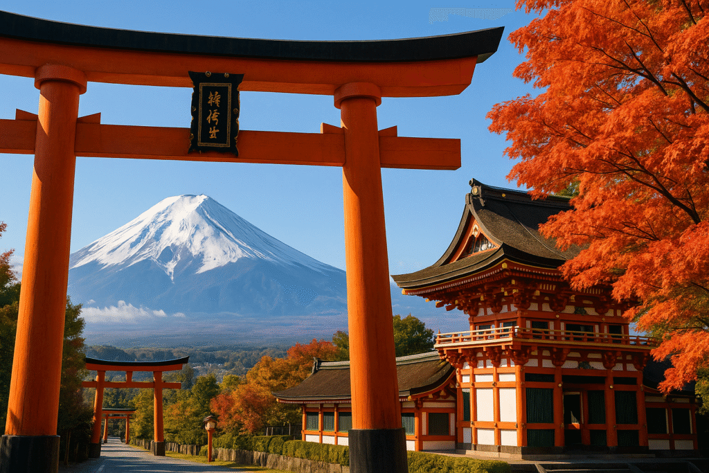 Fushimi Inari Shrine and Mount Fuji during peak autumn in Japan — best time to visit for vibrant foliage and clear views