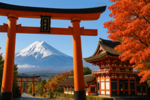 Fushimi Inari Shrine and Mount Fuji during peak autumn in Japan — best time to visit for vibrant foliage and clear views