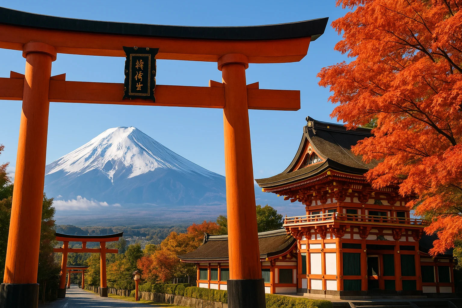 Fushimi Inari Shrine and Mount Fuji during peak autumn in Japan — best time to visit for vibrant foliage and clear views