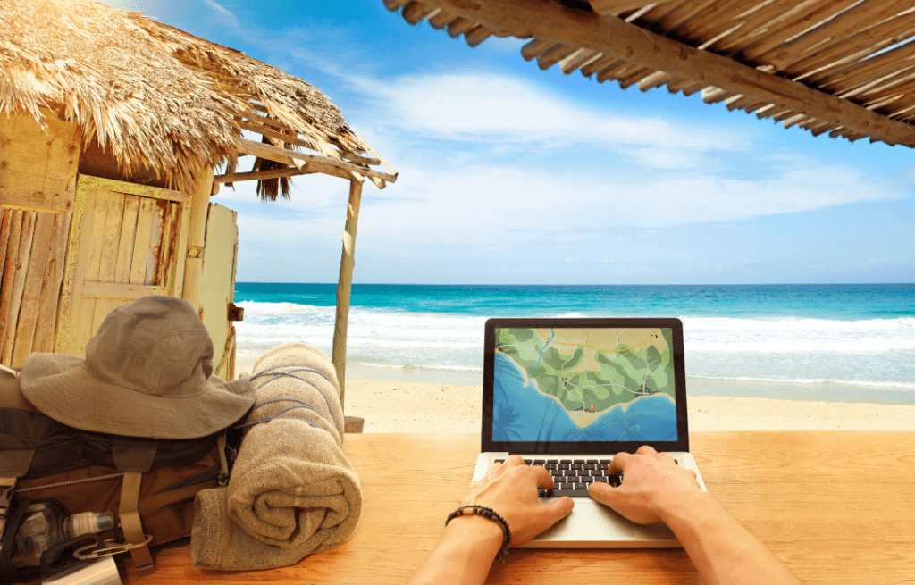 digital nomad working on seaside