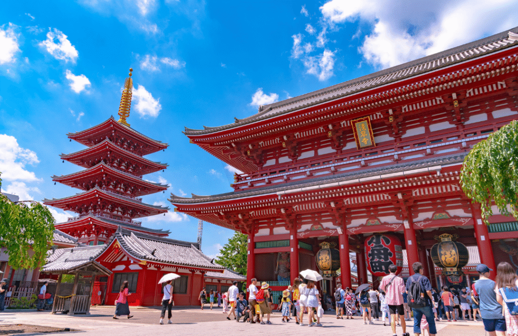 Crowds visiting the iconic Senso-ji Temple in Asakusa, Tokyo, Japan – a highly organized and welcoming destination for tourists