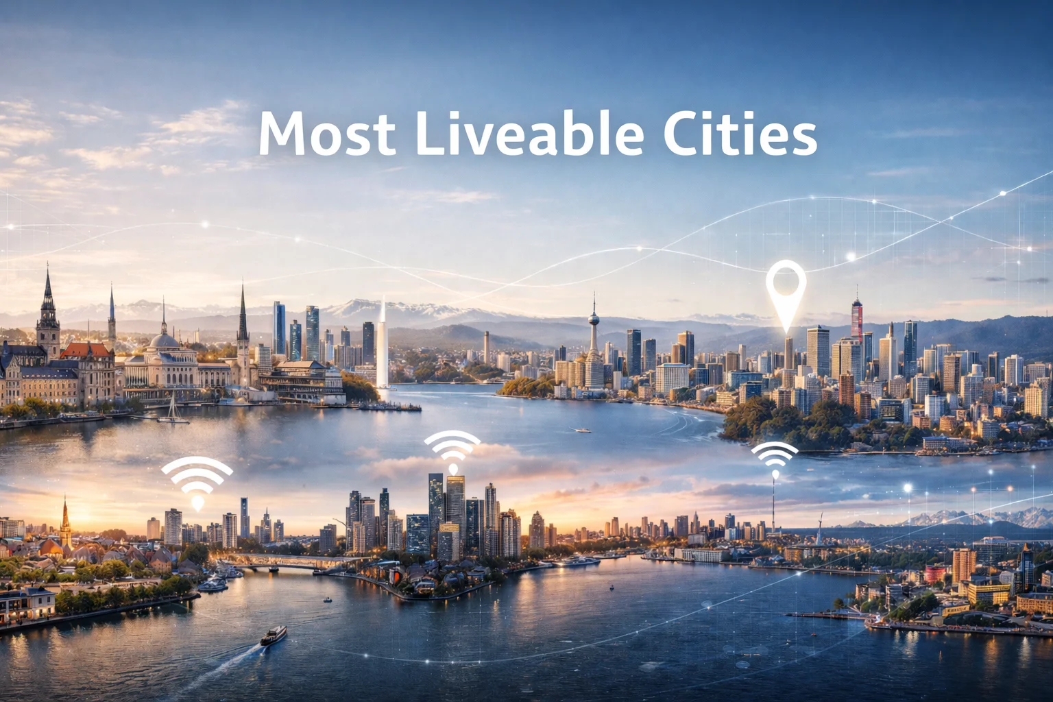 World’s most liveable cities panoramic skyline highlighting digital nomad lifestyle, global mobility, and ConnectPls internet solutions