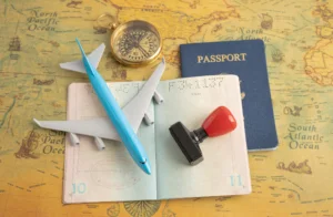 passport, flight and map for digital nomads